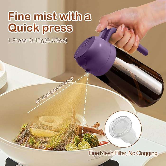 YARRAMATE 16oz/470ml Dark Brown Oil Sprayer for Cooking with Stickers, Food-grade Premium 2 in 1 Olive Oil Dispenser Bottle for Kitchen Gadgets, Air Fryer, Salad, Frying, BBQ (Purple) - Image 5