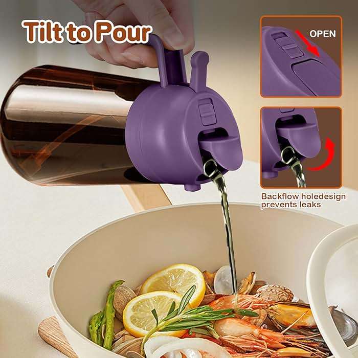 YARRAMATE 16oz/470ml Dark Brown Oil Sprayer for Cooking with Stickers, Food-grade Premium 2 in 1 Olive Oil Dispenser Bottle for Kitchen Gadgets, Air Fryer, Salad, Frying, BBQ (Purple) - Image 6