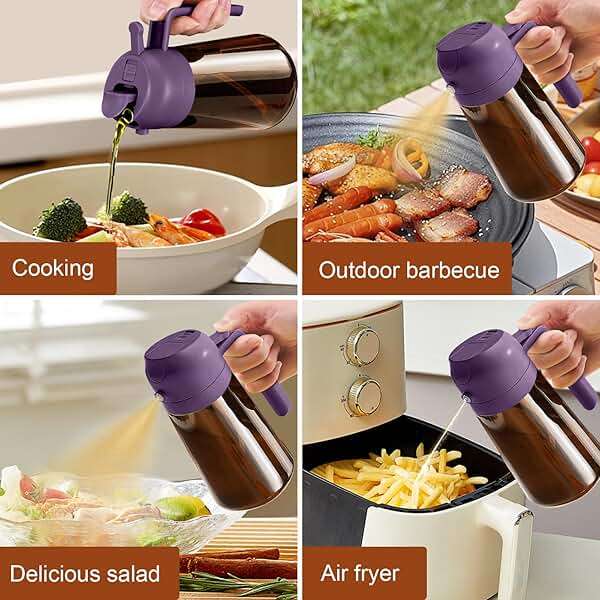 YARRAMATE 16oz/470ml Dark Brown Oil Sprayer for Cooking with Stickers, Food-grade Premium 2 in 1 Olive Oil Dispenser Bottle for Kitchen Gadgets, Air Fryer, Salad, Frying, BBQ (Purple) - Image 7