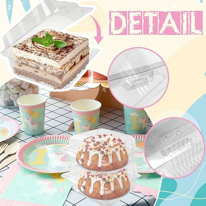Haawooky 100 Pcs Clear Plastic Square Hinged Food Container,Disposable Cake Slice Clamshell Takeout Tray,Plastic To Go Containers with Clear Lids for Pastry,Salad,Dessert,Sandwiches,5.3"x 5.1"x 2.4" - Image 3
