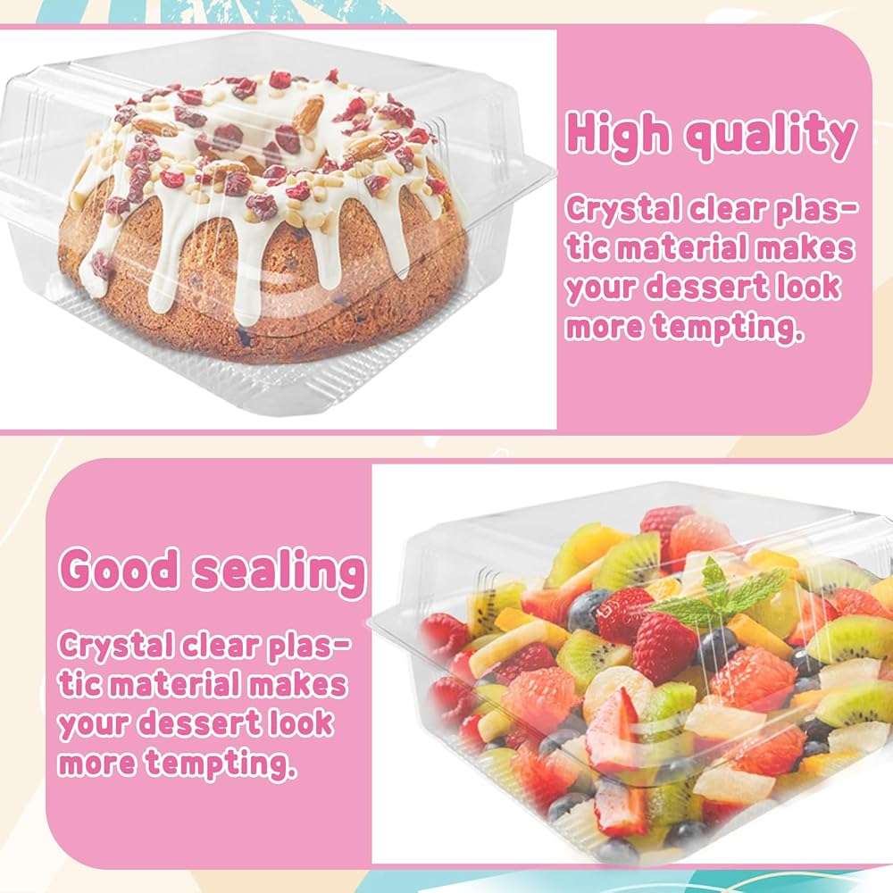 Haawooky 100 Pcs Clear Plastic Square Hinged Food Container,Disposable Cake Slice Clamshell Takeout Tray,Plastic To Go Containers with Clear Lids for Pastry,Salad,Dessert,Sandwiches,5.3"x 5.1"x 2.4" - Image 5