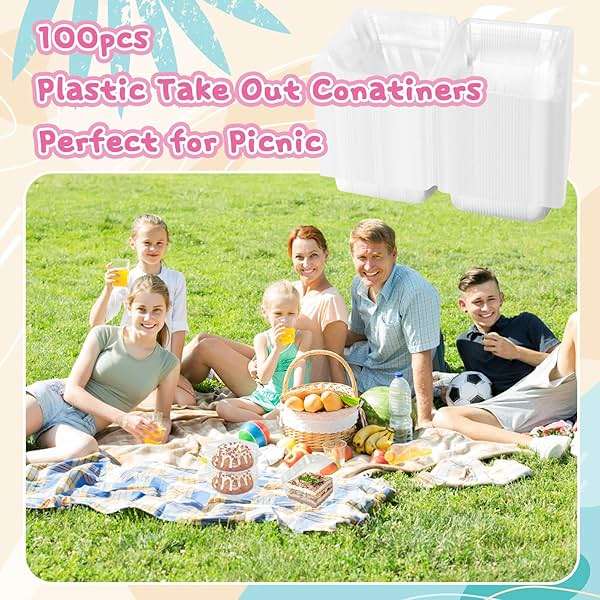 Haawooky 100 Pcs Clear Plastic Square Hinged Food Container,Disposable Cake Slice Clamshell Takeout Tray,Plastic To Go Containers with Clear Lids for Pastry,Salad,Dessert,Sandwiches,5.3"x 5.1"x 2.4" - Image 6