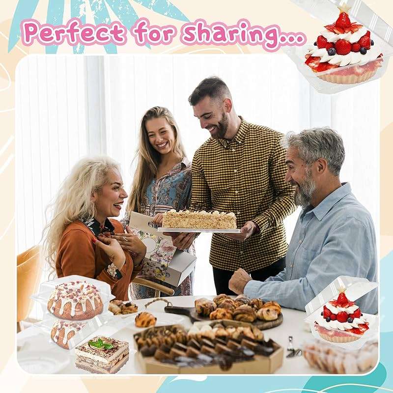 Haawooky 100 Pcs Clear Plastic Square Hinged Food Container,Disposable Cake Slice Clamshell Takeout Tray,Plastic To Go Containers with Clear Lids for Pastry,Salad,Dessert,Sandwiches,5.3"x 5.1"x 2.4" - Image 7
