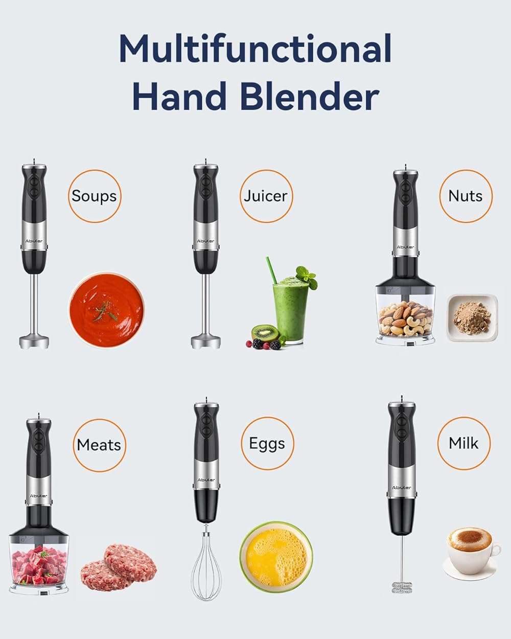 Immersion Blender Handheld 1000W 5 in 1 Corded Stick Hand Blender Kitchen with 12 Speed, BPA-Free, Mixing Beaker, Chopper, Whisk, Milk Frother, Perfect Emulsifier for Soup, Baby Food, Sauce, Puree - Image 5