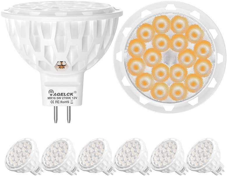 AGELCK MR16 LED Bulbs 2700K- Gu5.3 Base LED Bulbs Warm White, 5W (50W Halogen Equivalent), Non-Dimmable, 610LM, 36° Beam Angle, 12V Led Spotlight Bulb for Landscape Recessed Track Lighting, 6-Pack - Image 1