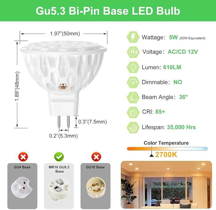 AGELCK MR16 LED Bulbs 2700K- Gu5.3 Base LED Bulbs Warm White, 5W (50W Halogen Equivalent), Non-Dimmable, 610LM, 36° Beam Angle, 12V Led Spotlight Bulb for Landscape Recessed Track Lighting, 6-Pack - Image 2