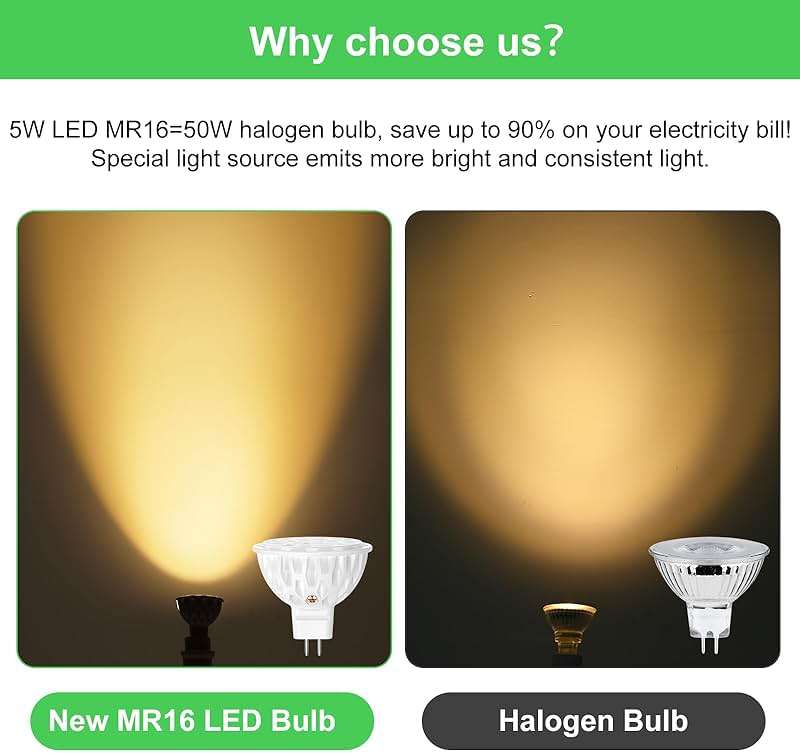 AGELCK MR16 LED Bulbs 2700K- Gu5.3 Base LED Bulbs Warm White, 5W (50W Halogen Equivalent), Non-Dimmable, 610LM, 36° Beam Angle, 12V Led Spotlight Bulb for Landscape Recessed Track Lighting, 6-Pack - Image 3