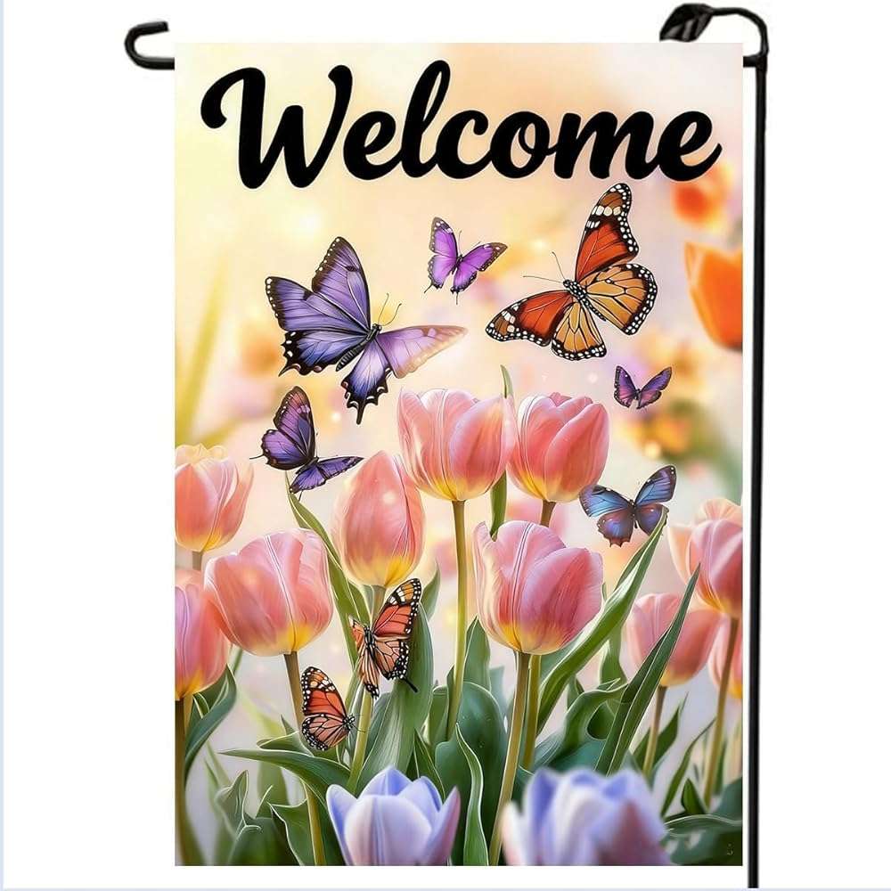 Spring Summer Garden Flag 12x18 Double Sided, Small Burlap Flowers Tulip Welcome Garden Flags Spring Summer Decorations Outdoor Yard Flags for Outside Lawn Décor - Image 1
