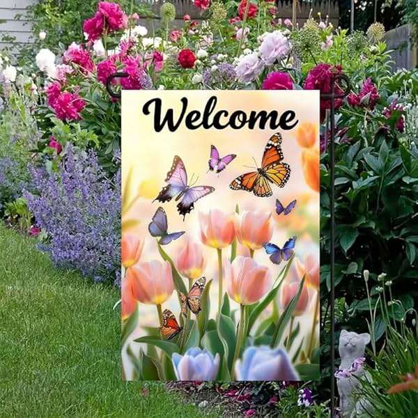 Spring Summer Garden Flag 12x18 Double Sided, Small Burlap Flowers Tulip Welcome Garden Flags Spring Summer Decorations Outdoor Yard Flags for Outside Lawn Décor - Image 2
