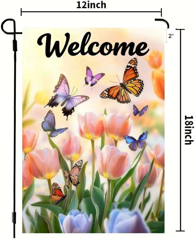 Spring Summer Garden Flag 12x18 Double Sided, Small Burlap Flowers Tulip Welcome Garden Flags Spring Summer Decorations Outdoor Yard Flags for Outside Lawn Décor - Image 3
