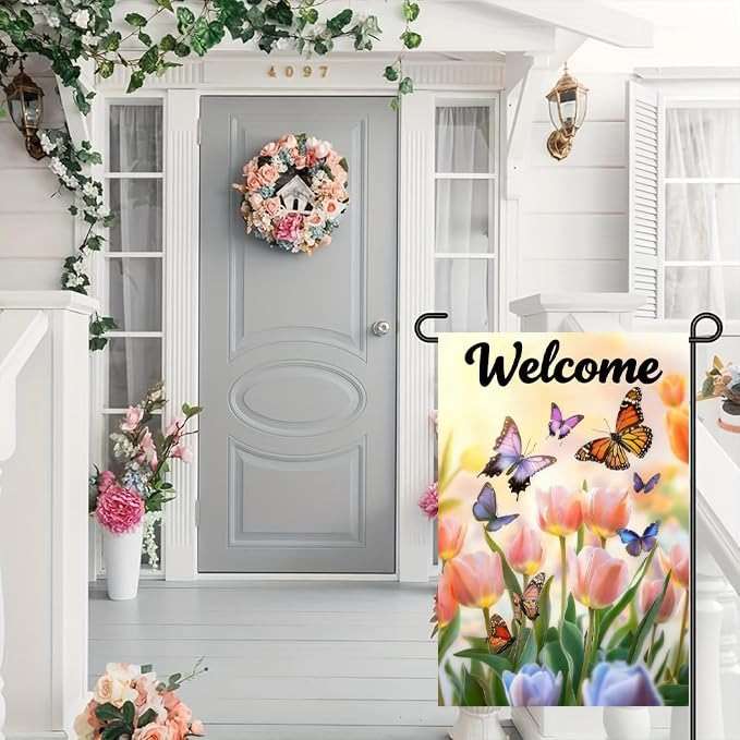 Spring Summer Garden Flag 12x18 Double Sided, Small Burlap Flowers Tulip Welcome Garden Flags Spring Summer Decorations Outdoor Yard Flags for Outside Lawn Décor - Image 4