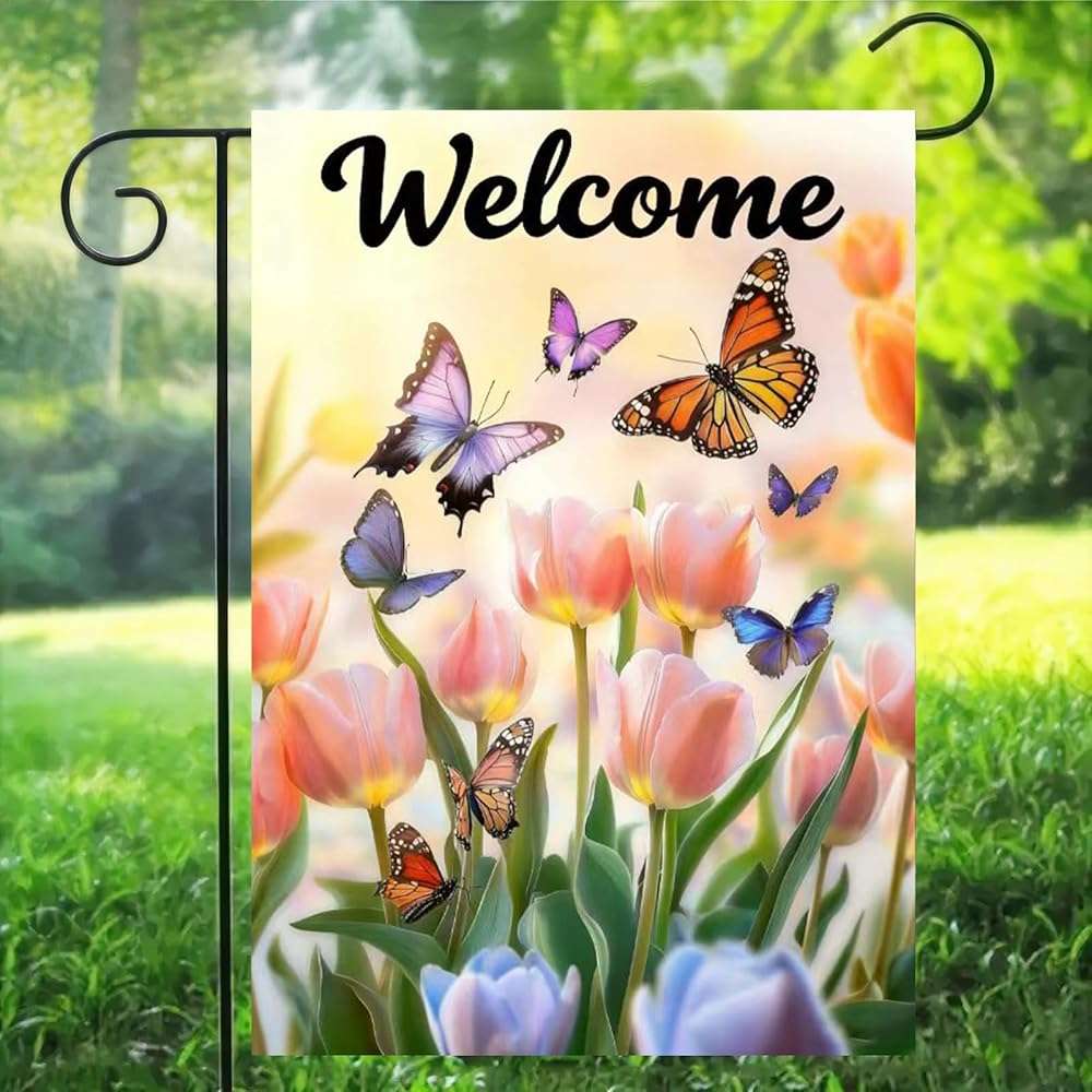 Spring Summer Garden Flag 12x18 Double Sided, Small Burlap Flowers Tulip Welcome Garden Flags Spring Summer Decorations Outdoor Yard Flags for Outside Lawn Décor - Image 6