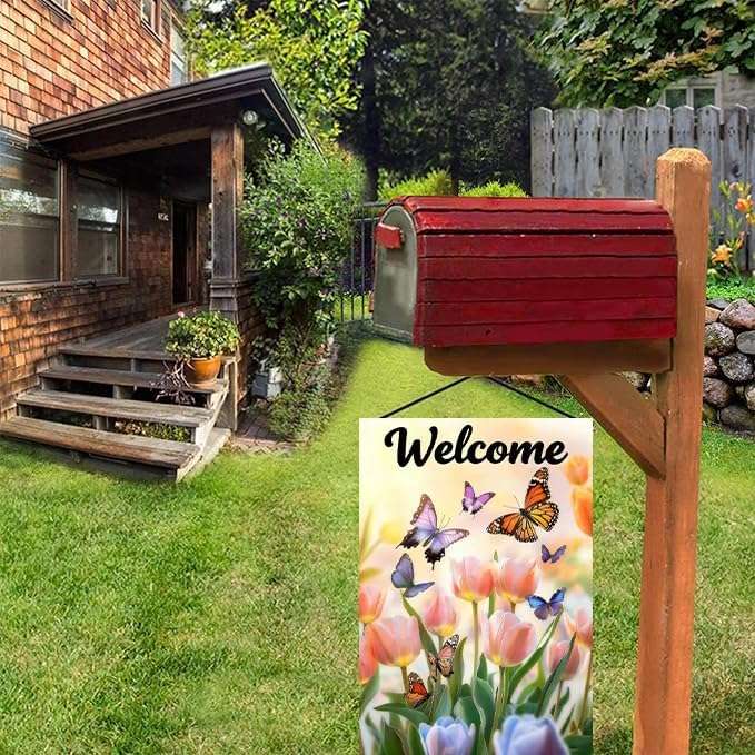 Spring Summer Garden Flag 12x18 Double Sided, Small Burlap Flowers Tulip Welcome Garden Flags Spring Summer Decorations Outdoor Yard Flags for Outside Lawn Décor - Image 7