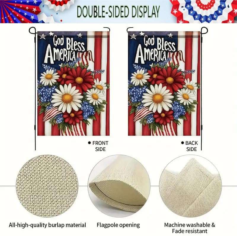 4th of July Patriotic Garden Flags for Outside 12x18 Double Sided, Small Burlap Holiday Independence Day Memorial Day Garden Flag Fourth of July Decorations Outdoor Yard Lawn Flags - Image 4