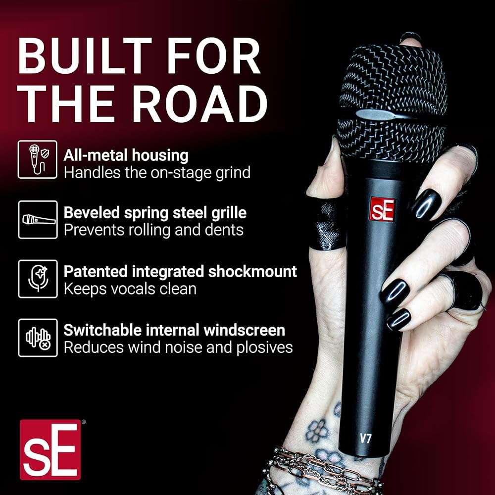 sE Electronics V7 Dynamic Microphone for Singing, Speech & Studio Recording - XLR Handheld Professional Microphone with Supercardioid Aluminum Voice Coil for Huge Gain Before Feedback - Brushed Nickel - Image 3