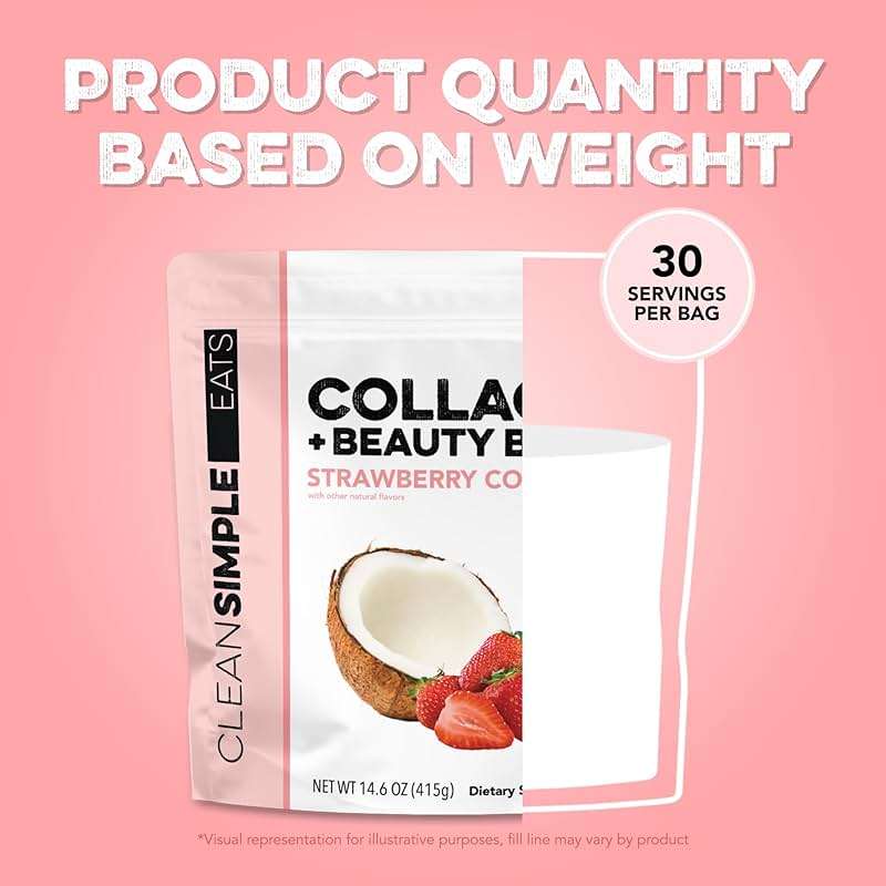 Clean Simple Eats Collagen Powder + Beauty Blend, Strawberry Colada, Hydrolyzed Collagen Peptides from Grass Fed Bovine & Chicken, Hyaluronic Acid for Hair, Skin, Nail & Joint Support, 30 Servings - Image 5