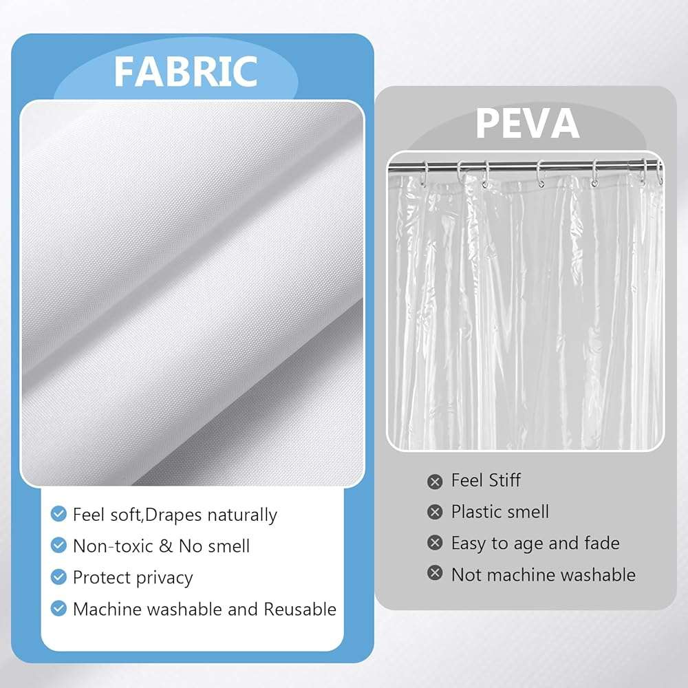 PILOTSHARK 120GSM Ultimate Waterproof Fabric Shower Curtain Liner - TPU Lamination Technology with 3 Magnets,Machine Washable,71x72 Inch Soft Cloth Shower Curtain or Shower Liner,for Bathroom(White) - Image 5