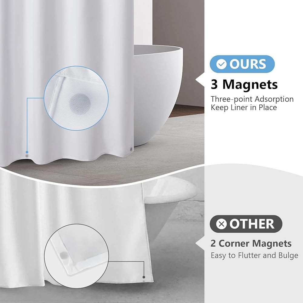 PILOTSHARK 120GSM Ultimate Waterproof Fabric Shower Curtain Liner - TPU Lamination Technology with 3 Magnets,Machine Washable,71x72 Inch Soft Cloth Shower Curtain or Shower Liner,for Bathroom(White) - Image 6