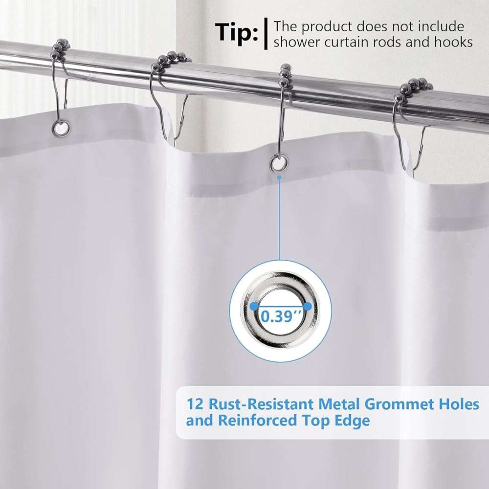 PILOTSHARK 120GSM Ultimate Waterproof Fabric Shower Curtain Liner - TPU Lamination Technology with 3 Magnets,Machine Washable,71x72 Inch Soft Cloth Shower Curtain or Shower Liner,for Bathroom(White) - Image 7