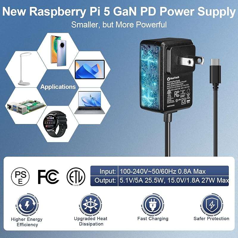 RasTech Raspberry Pi 5 Kit 16GB RAM with 27W PD Power Supply 5.1V5A,Heat Sinks and Raspberry Pi 5 16GB Board Included - Image 3
