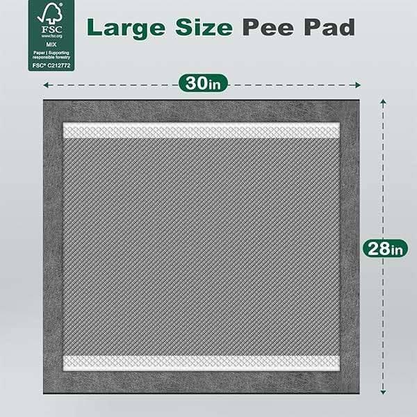 MIZOK Dog Pee Pads Charcoal, 28x30in Large Wee Wee Pads for Dogs, Superior Odor Protection, Super Absorbent & Leak-Proof, Puppy Pads with Adhesive Tabs, Thick & Heavy (30 Count) - Image 2
