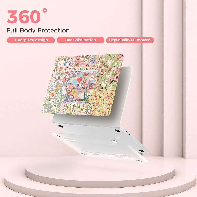 iCasso for MacBook Air 13.6 inch Case M5 2026 M4 2025 M3 M2 2024-2022 Model A3449 A3240 A3113 A2681, Flower Pattern Sturdy Protective Hard Shell Cover for Mac Book Air 13 inch,Pink Floral Patchwork - Image 3