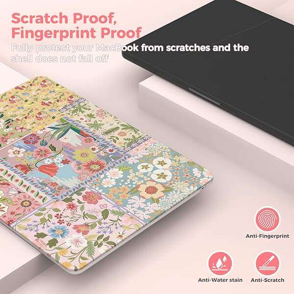 iCasso for MacBook Air 13.6 inch Case M5 2026 M4 2025 M3 M2 2024-2022 Model A3449 A3240 A3113 A2681, Flower Pattern Sturdy Protective Hard Shell Cover for Mac Book Air 13 inch,Pink Floral Patchwork - Image 4