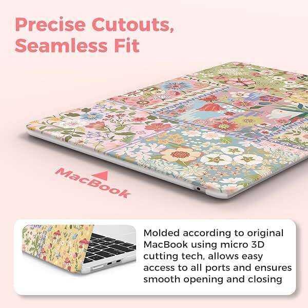 iCasso for MacBook Air 13.6 inch Case M5 2026 M4 2025 M3 M2 2024-2022 Model A3449 A3240 A3113 A2681, Flower Pattern Sturdy Protective Hard Shell Cover for Mac Book Air 13 inch,Pink Floral Patchwork - Image 5