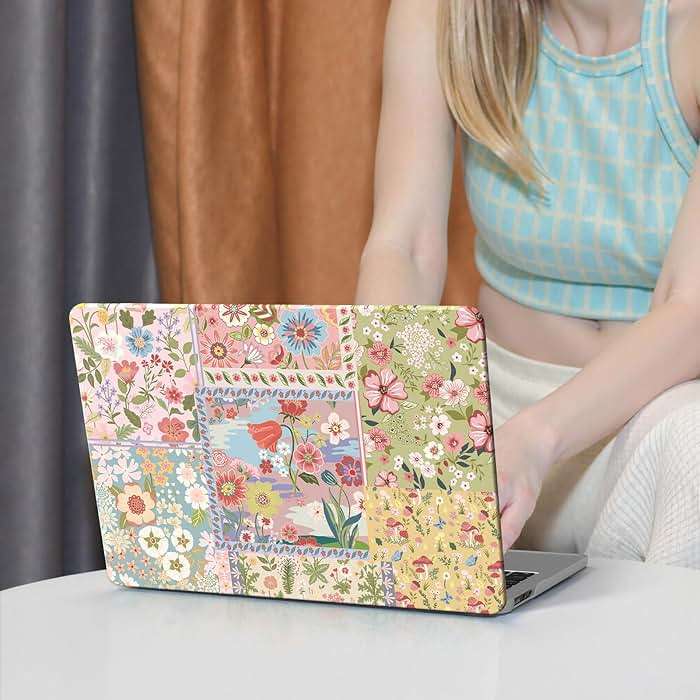 iCasso for MacBook Air 13.6 inch Case M5 2026 M4 2025 M3 M2 2024-2022 Model A3449 A3240 A3113 A2681, Flower Pattern Sturdy Protective Hard Shell Cover for Mac Book Air 13 inch,Pink Floral Patchwork - Image 8