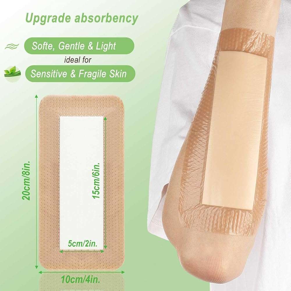NeuHeils Silicone Super Absorbent Wound Dressing, 4x8 Inch (10 Pack), 2x6 Inch Absorbent Pads | Post-Surgery, Bed Sores, Pressure Ulcers | Self-Adhesive Bandage for Surgical Wounds & Cuts - Image 2
