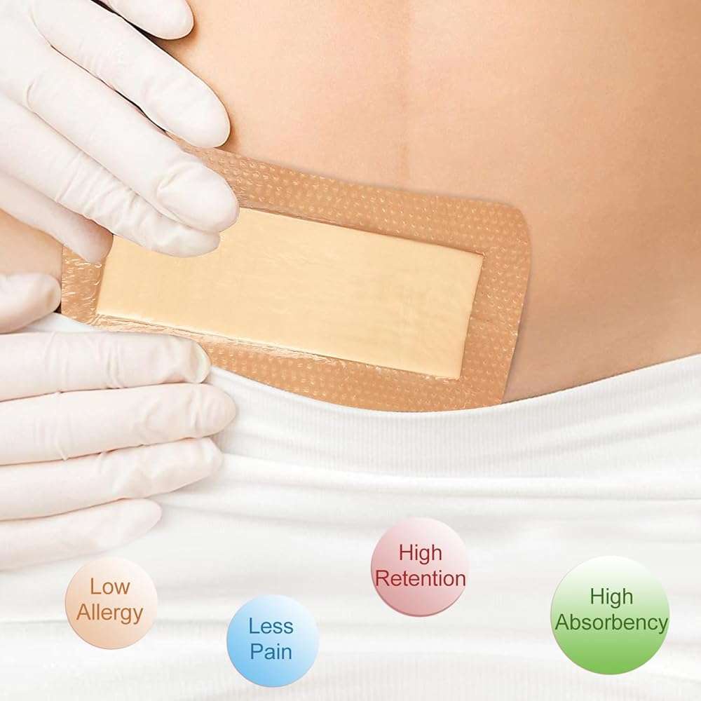 NeuHeils Silicone Super Absorbent Wound Dressing, 4x8 Inch (10 Pack), 2x6 Inch Absorbent Pads | Post-Surgery, Bed Sores, Pressure Ulcers | Self-Adhesive Bandage for Surgical Wounds & Cuts - Image 3