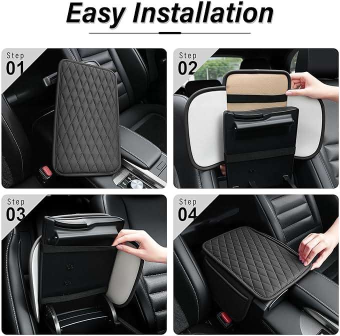 Amiss Car Center Console Cover, Upgraded Leather Car Armrest Cushion with 2 Storage Pockets, Universal Waterproof Cushion Pad, Non-Slip Car Interior Accessories, Fits Most Sedans SUVs Trucks (Black) - Image 4