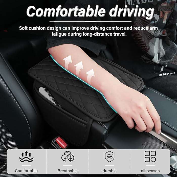 Amiss Car Center Console Cover, Upgraded Leather Car Armrest Cushion with 2 Storage Pockets, Universal Waterproof Cushion Pad, Non-Slip Car Interior Accessories, Fits Most Sedans SUVs Trucks (Black) - Image 6