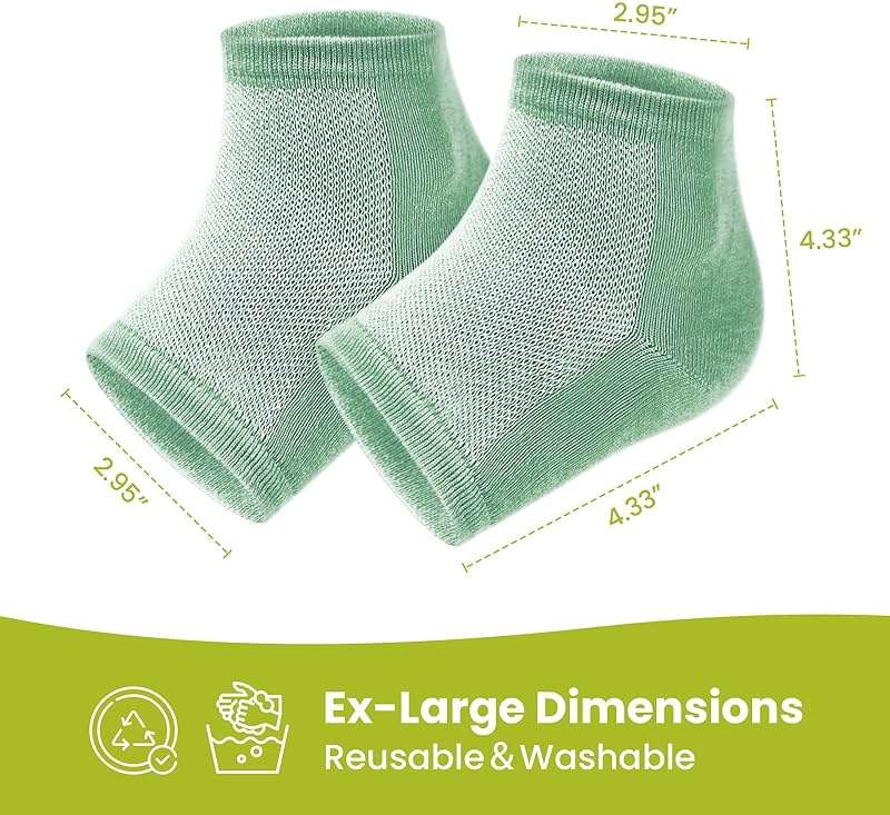 Moisturizing Socks for Cracked Heel Treatment - Bukihome 2 Pairs Moisturizer Socks for Dry Cracked Feet - Toeless Gel Socks for Women & Men,Hydration and Repair (Green) - Image 6