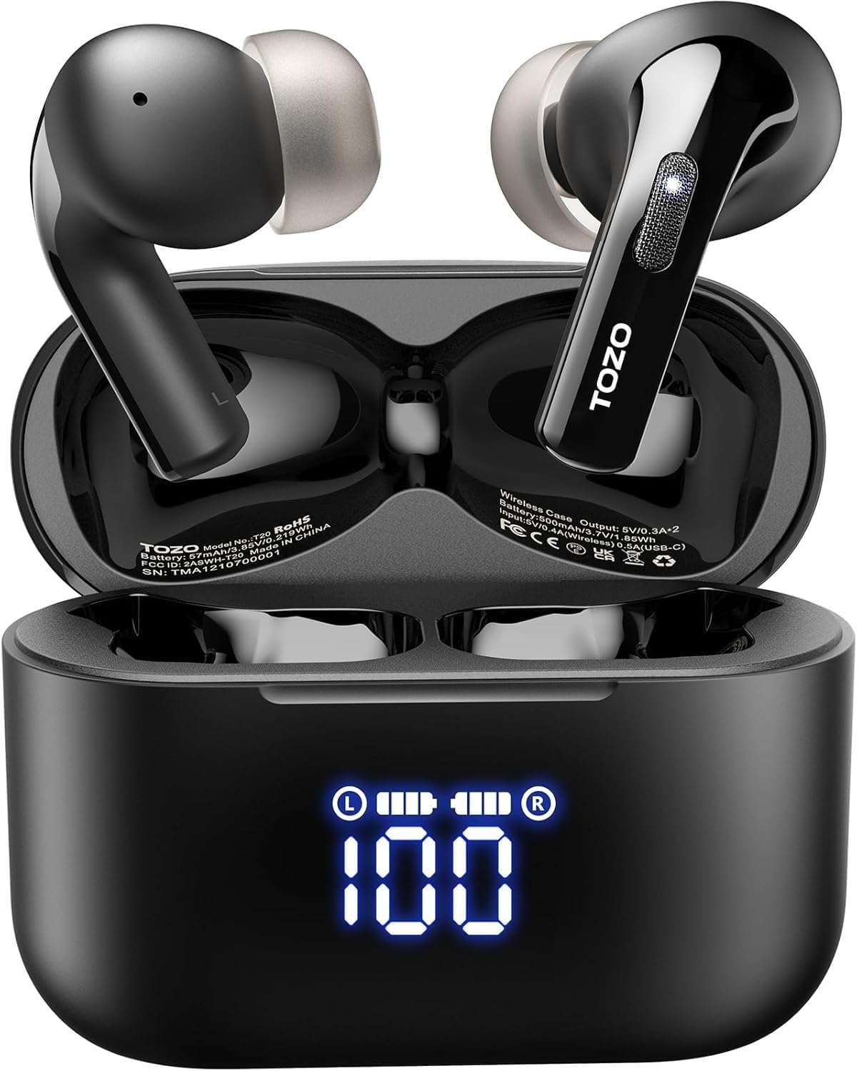 TOZO T20 Wireless Earbuds Bluetooth Headphones 48.5 Hrs Playtime with LED Digital Display, IPX8 Waterproof, Dual Mic Call Noise Cancelling 10mm Broad Range Speakers, New Version - Image 1