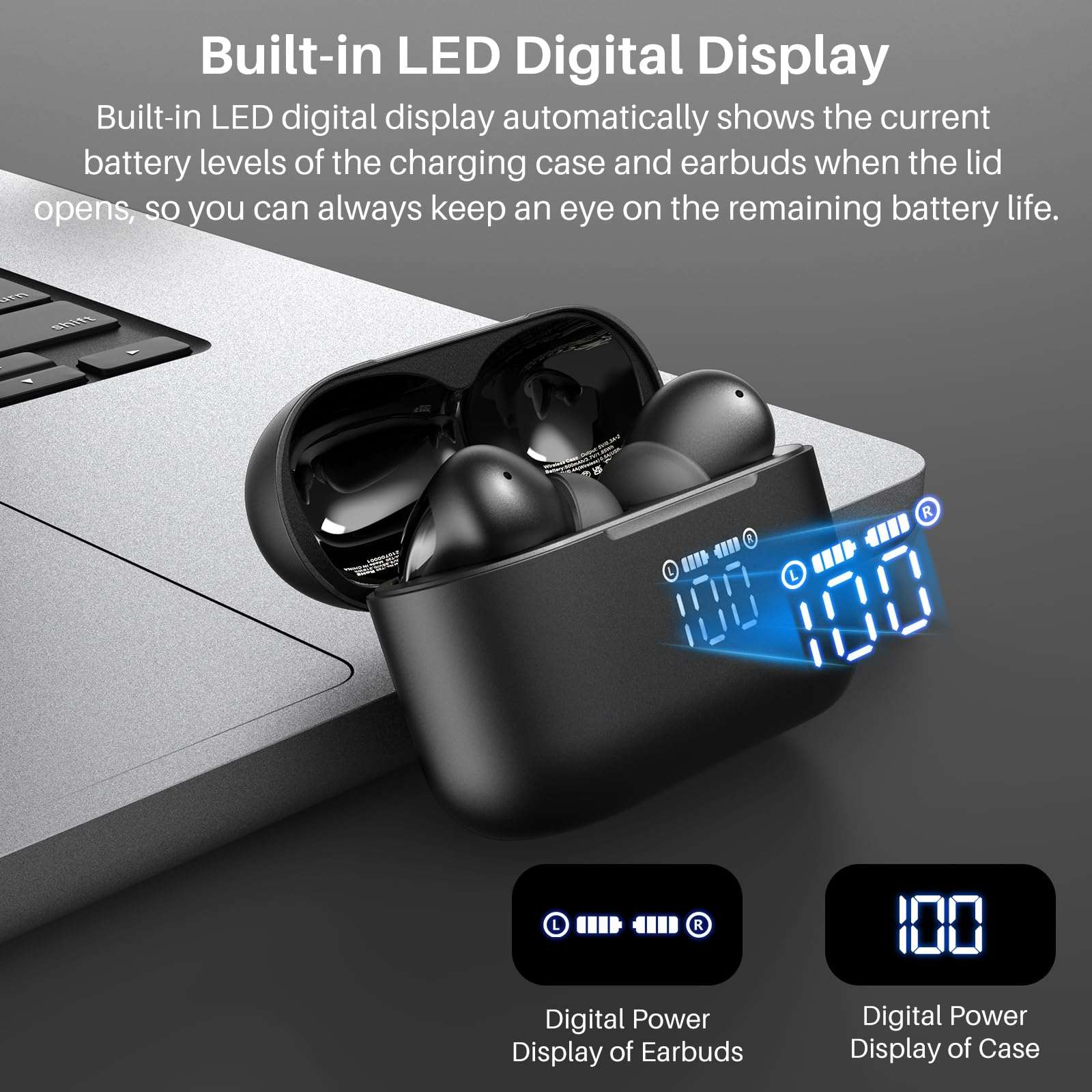 TOZO T20 Wireless Earbuds Bluetooth Headphones 48.5 Hrs Playtime with LED Digital Display, IPX8 Waterproof, Dual Mic Call Noise Cancelling 10mm Broad Range Speakers, New Version - Image 3