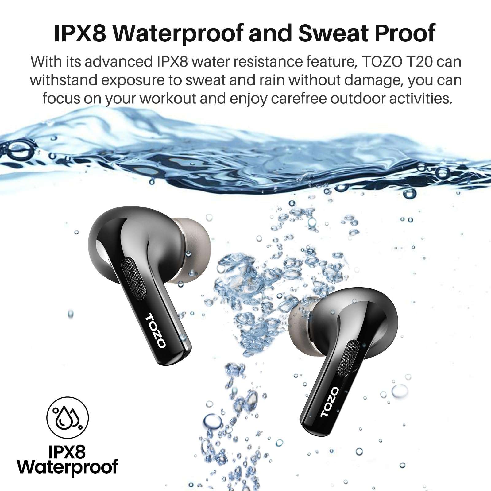 TOZO T20 Wireless Earbuds Bluetooth Headphones 48.5 Hrs Playtime with LED Digital Display, IPX8 Waterproof, Dual Mic Call Noise Cancelling 10mm Broad Range Speakers, New Version - Image 6