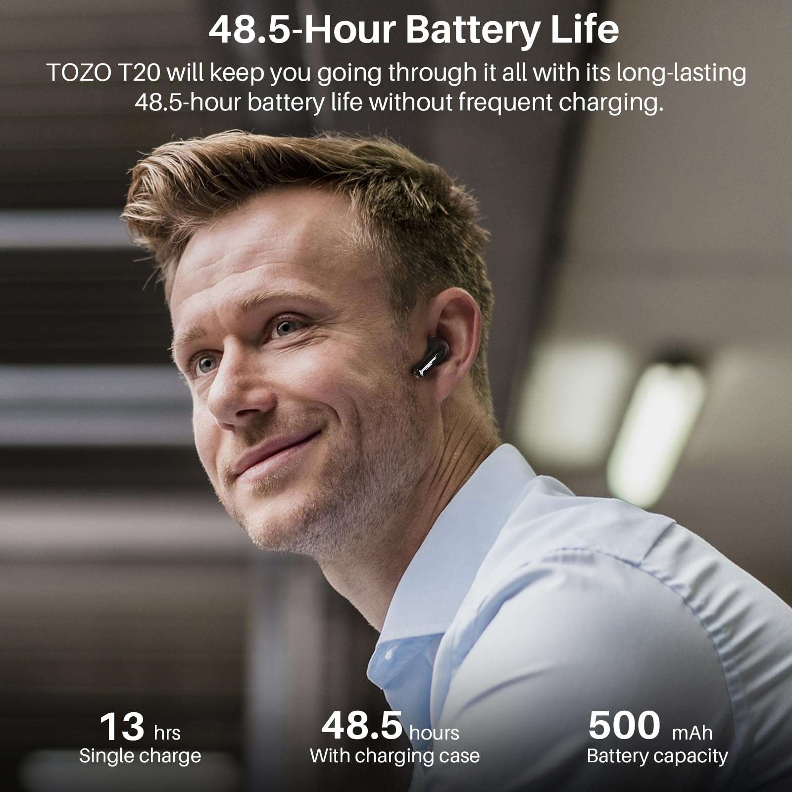 TOZO T20 Wireless Earbuds Bluetooth Headphones 48.5 Hrs Playtime with LED Digital Display, IPX8 Waterproof, Dual Mic Call Noise Cancelling 10mm Broad Range Speakers, New Version - Image 7