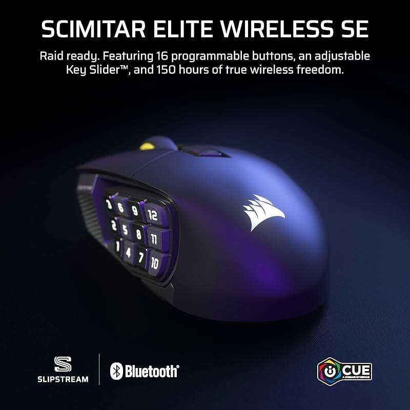 Corsair Scimitar Elite Wireless SE MMO PC Gaming Mouse – 33,000 DPI, 16 Programmable Buttons, Key Slider, Elgato Virtual Stream Deck, 1,000Hz Polling, Up to 150-Hour Battery – Gunmetal - Image 2