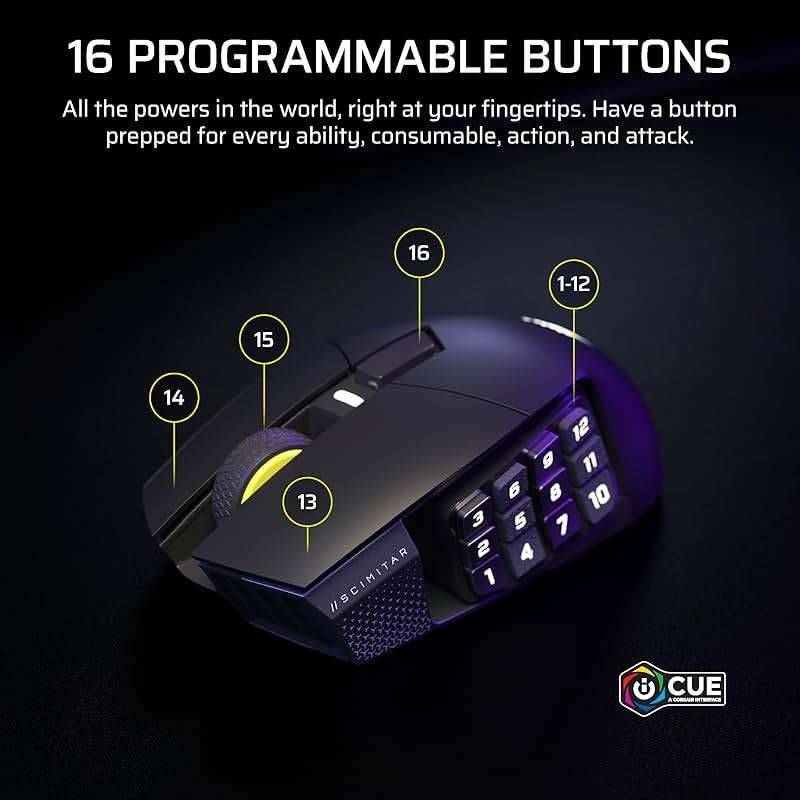 Corsair Scimitar Elite Wireless SE MMO PC Gaming Mouse – 33,000 DPI, 16 Programmable Buttons, Key Slider, Elgato Virtual Stream Deck, 1,000Hz Polling, Up to 150-Hour Battery – Gunmetal - Image 3