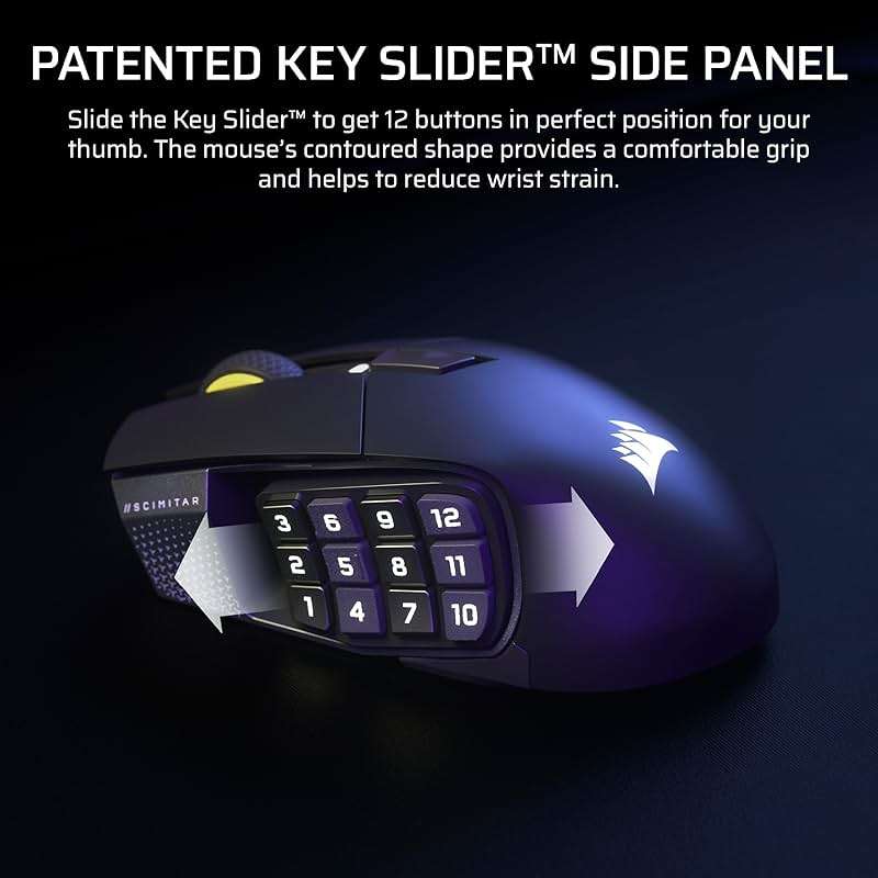 Corsair Scimitar Elite Wireless SE MMO PC Gaming Mouse – 33,000 DPI, 16 Programmable Buttons, Key Slider, Elgato Virtual Stream Deck, 1,000Hz Polling, Up to 150-Hour Battery – Gunmetal - Image 6