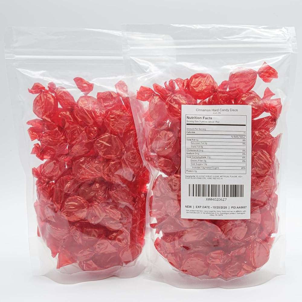 Cinnamon Hard Candy Discs 2 lb – Hot and Spicy Flavor, Individually Wrapped, Bulk, Resealable Bag - Image 4