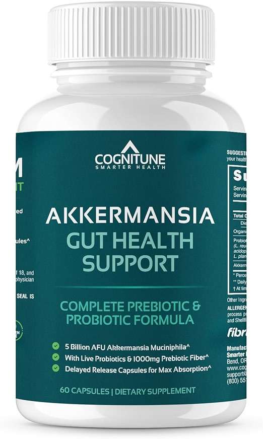 CogniTune Probiotic with 5 Billion AFU Akkermansia Muciniphila - Supports Gut Health with 30 Billion CFU and Prebiotic Fiber - Delayed Release Capsules - Image 1