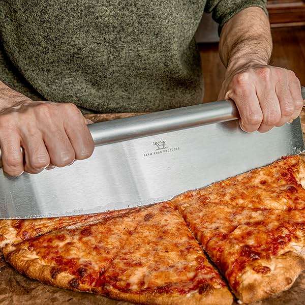 Farm Road Products Stainless Steel Rocker Pizza Cutter – Heavy-Duty 13.75-Inch Blade – Professional Pizza, Dough, Bread, and Herb Slicer – Ergonomic Handle – Dishwasher Safe - Image 3
