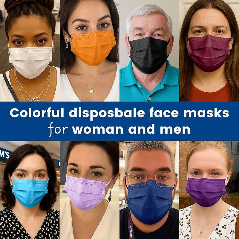 Disposable Face Mask for Adults - 4 Ply Protection, Individually Wrapped 50 Pack, 10 Colors, Breathable Comfortable & Safe - Image 5