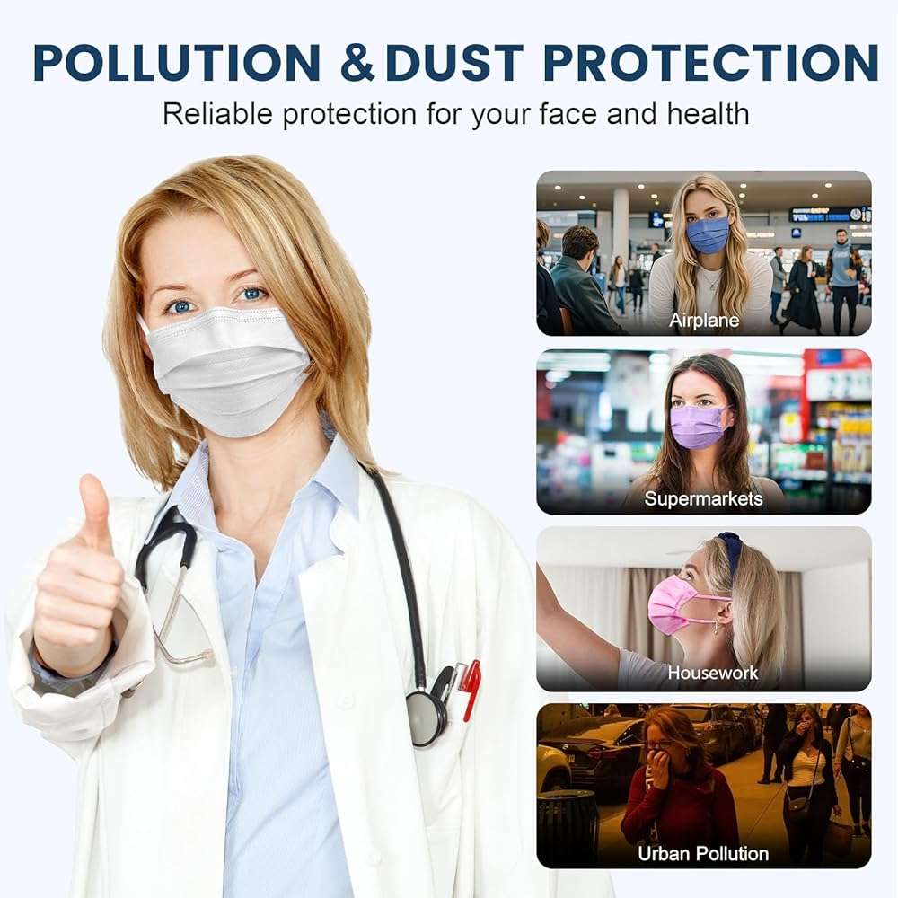 Disposable Face Mask for Adults - 4 Ply Protection, Individually Wrapped 50 Pack, 10 Colors, Breathable Comfortable & Safe - Image 9