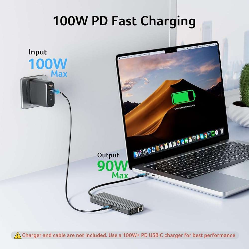 Acer 11 in 1 USB C HUB Multiport Adapter with 4K@60Hz HDMI, 2x10Gbps USB C, 2x5Gbps USB A, 100W PD Port, 1000Mbps Ethernet, 1080P VGA, SD/TF, Laptop Docking Station Dual Monitor for PC, Desktop - Image 7