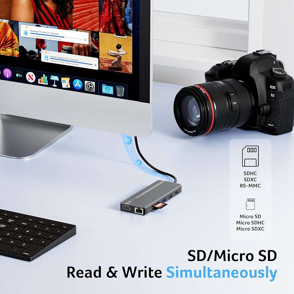 Acer 11 in 1 USB C HUB Multiport Adapter with 4K@60Hz HDMI, 2x10Gbps USB C, 2x5Gbps USB A, 100W PD Port, 1000Mbps Ethernet, 1080P VGA, SD/TF, Laptop Docking Station Dual Monitor for PC, Desktop - Image 8