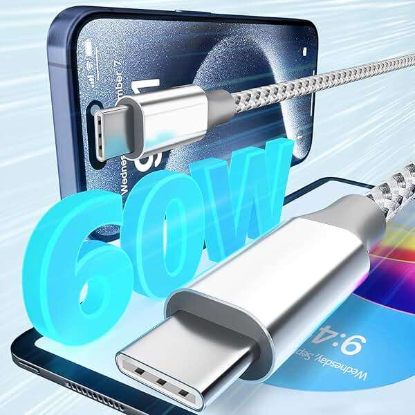 KYEHD USB C Cable,3 Pack 10FT 60W Fast Charging USB C to USB C Cable, Durable Type C Charger Cable for iPhone 17/16/15/iPad MacBook CarPlay and More-Grey White - Image 3