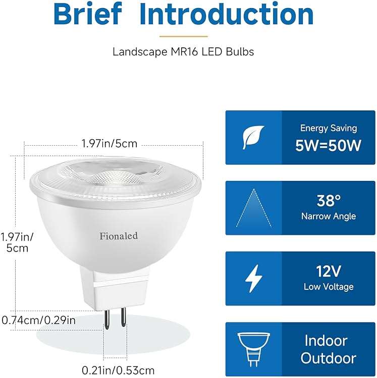 Fionaled MR16 LED Bulbs, 50W Halogen Replacement, 2700K Warm White, Not Dimmable GU5.3 Bipin Base, 5W 12V Low Voltage Landscape Recessed Lighting Bulbs,10-Pack - Image 2